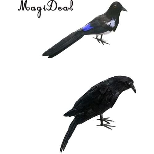 2pc/set Lifelike Raven Magpie Birds for Garden Halloween Wedding Yard Decoration