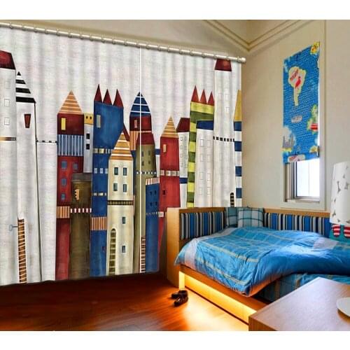 Customized size Luxury Blackout 3D Window Curtains For Living Room building curtains cartoon curtain