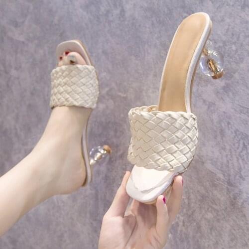 Sandals for Women 2020 Summer Fashion Casual High Quality Kitten Heel One Front Slipper Korean Trend Outdoor Bling Heel Slipper