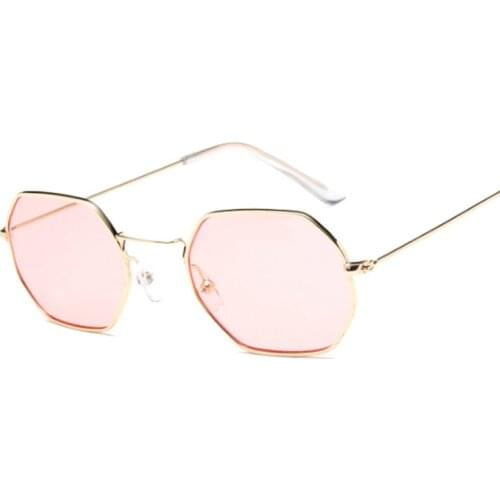 Vintage Pink Small Square Sunglasses Women Fashion Polygon Design Ladies Sunglasses Metal Frame Ocean Color Mirror Oculos