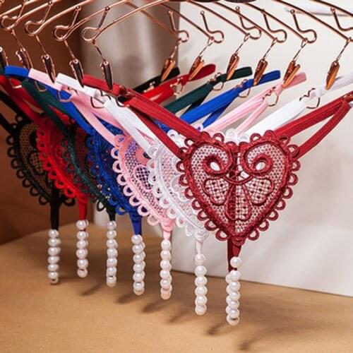 Passion Temptation Boyfriend Sexy Thongs Lingerie Madam Low-Rise Beading Massage Thong Perspective Floral Sex Panties Women