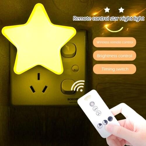 LED Night Light Yellow Star Plug-in Remote Control light Timing Children Cute Night Lamp Bedroom Light for Childrens