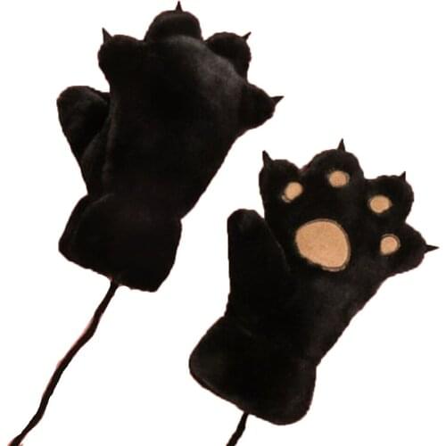 Warm gloves Winter all-inclusive refers to rabbit velvet plus thick velvet cartoon cute student bear palm hair gloves