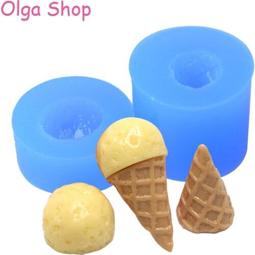 XYL062, XYL063 1 Set 2Pcs 3D Ice Cream Silicone Mold Miniaturesweets Candy Polymer Clay Resin Jewelry Charms Cabochon Mould