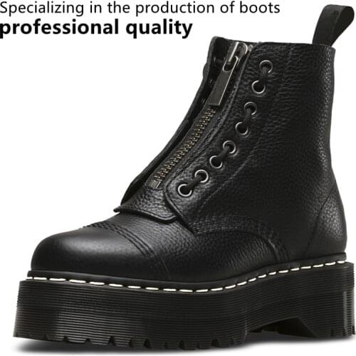 2021 Winter Women Platform Boots Chunky Ankle Booties Female Leather Zipper Round Toe Boots Ladies Shoes Combat Boot Botas Mujer