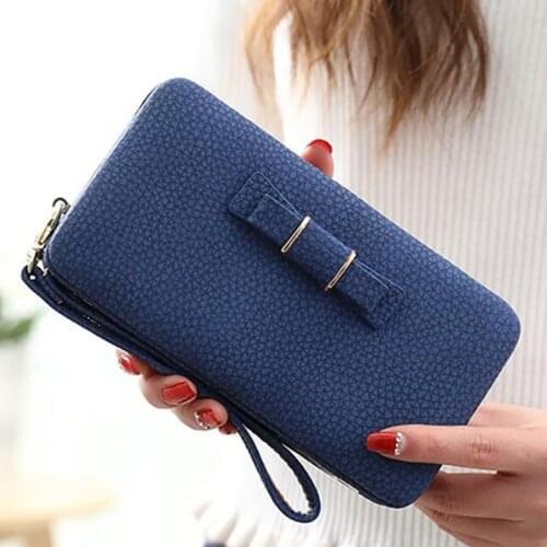 Women PU Leather Wallets With Bow Female Zipper Purse Long Card Holders Fashion Ladies Phone Wallets Clutch Money Purses