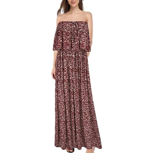 New Arrival Slash Neck Print Long Dress Ruffle Maxi Sundress Bohemian Women Summer Sexy Casual Elegant Strapless Vestidos
