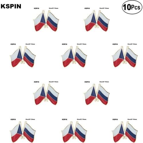 Czech Rep. & Russia Friendship Lapel Pin Flag badge Brooch Pins Badges 10Pcs a Lot