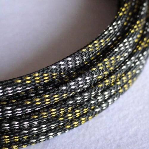 1-50Meters Black & Gold & Silver Snakeskin Mesh Wire Protecting Nylon Tight PET Expandable Insulation Sheathing Braided Sleeves