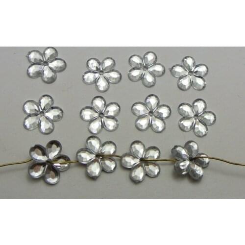200 Clear Acrylic Flatback Flower Sewing Rhinestone 12mm Sew on Bead Center Hole