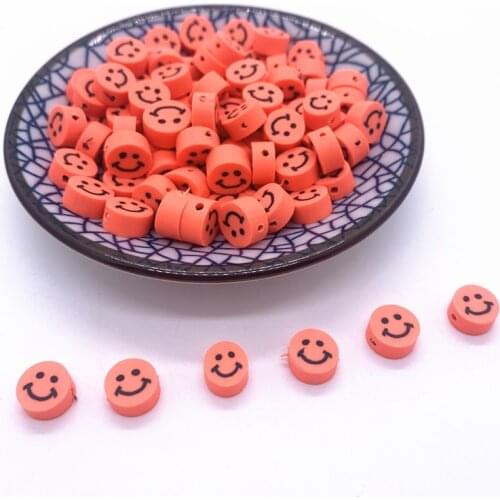 30pcs 10mm Orange Smiley Beads Polymer Clay Spacer Loose Beads For Jewelry Making DIY Handmade Jewelry Crafts#06