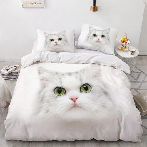 3D Bedding Sets White Duvet Quilt Cover Set Comforter Bed Linen Pillowcase King Queen 200*220cm Size Dogs Pet Dog Cat Design