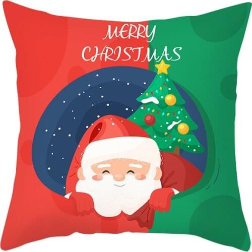 45x45 Christmas Cushion Cover Red And Green Merry Christmas Printed Polyester Decorative Pillows Home Sofa Decoration Pillowcase