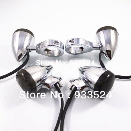 4X Chrome 39mm Relocation Fork Clamp Bullet Front Rear Turn Signal Lights For Harley Softail Dyna Sportster Fat Boy