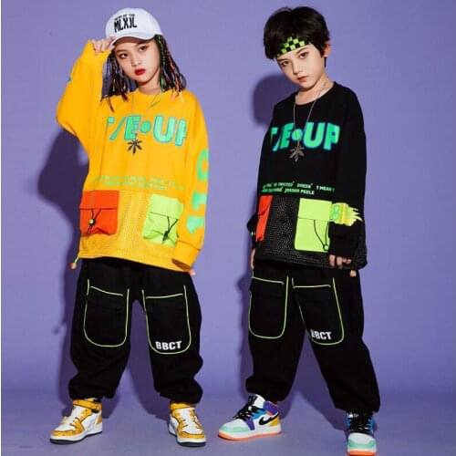 Kids Cool Fashion Ballroom Hip Hop dancing Outfits Sweatshirt Cargo dance pants Jazz Dance Wear Costumes Clothes For Boys Girls