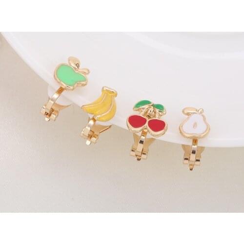 2019 New Fruit Shape 4pcs Kids Clip Earrings Cartoon Children Jewelry Baby Girl Earrings Kids Ear Clip on Pierced Alloy Earrings