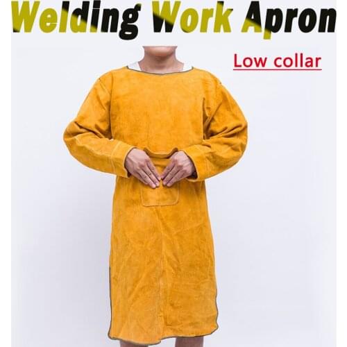 Low Collar Welding Work Apron Electric Welding Cowhide Leather Work Shop Apron Heat Resistant