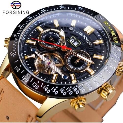 Forsining Automatic Mechanical Mens Watches Fashion Man Clock Genuine Leather Strap Date Calendar Waterproof Erkek Kol Saati