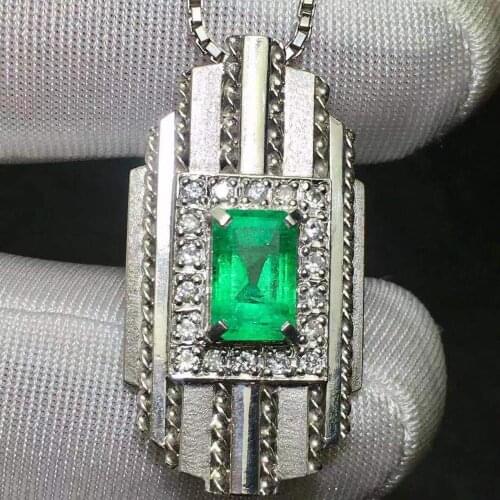Fine Jewelry Real Pure 18 K White Gold Jewelry AU750 Natural Green Emerald 1.55ct Gemstones Pendants for Women Fine Necklace