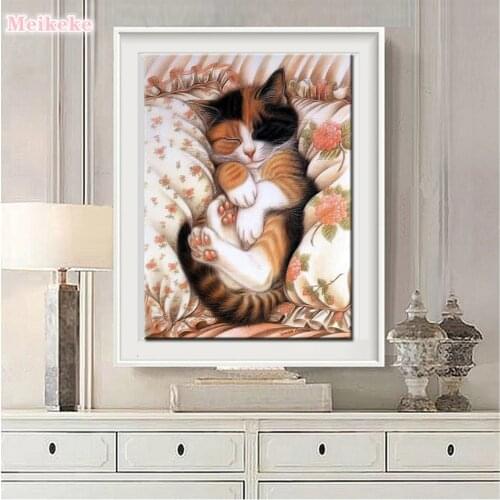 Cross Stitch Painting 5D Sleeping Lovely Cat Diamond Home Decor Picture Embroidery Pattern Wall Sticker Mosaic Full Round Drill