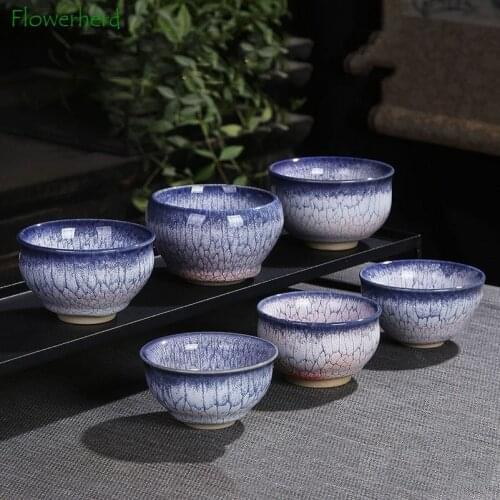 Ceramic Tea Cup Porcelain Teaware Hundred Blossoms Thick and Sleek Single Cup Leopard Skin Snow Glaze Opened Master Cup High-end