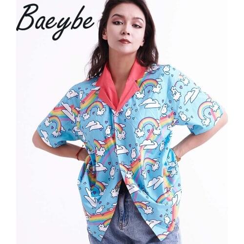 Summer Beach Womens Blouse Female Hawaiian Shirt Male Short Sleeve Rainbow Print Shirts Mans Camisas Couple Clothes