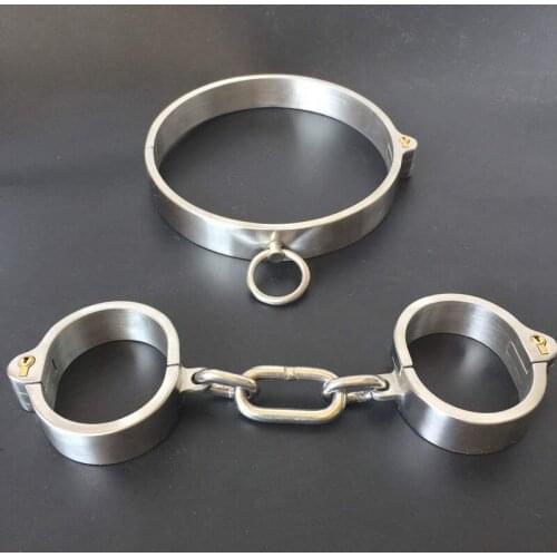 Metal Bondage 2pcs/Set Slave Collar Handcuffs Adult Games Restraints Slave Fetish BDSM Kit Hand Cuffs Sex Toys For Couples