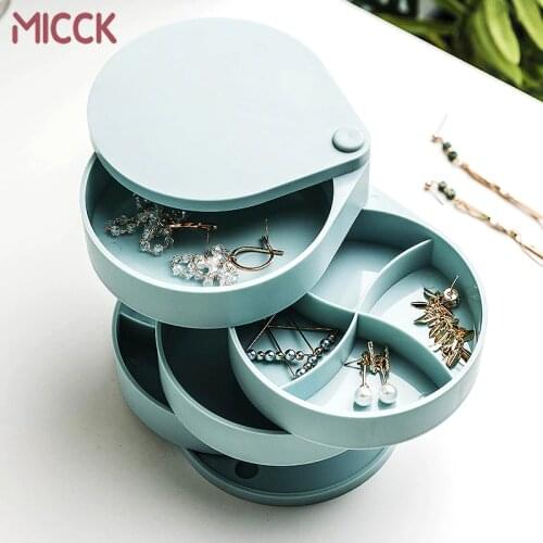 MICCK Creative 4 Layers Rotatable Jewelry Storage Boxs Makeup Container Case Earrings Ring Small Objects Organizer Jewelry Box