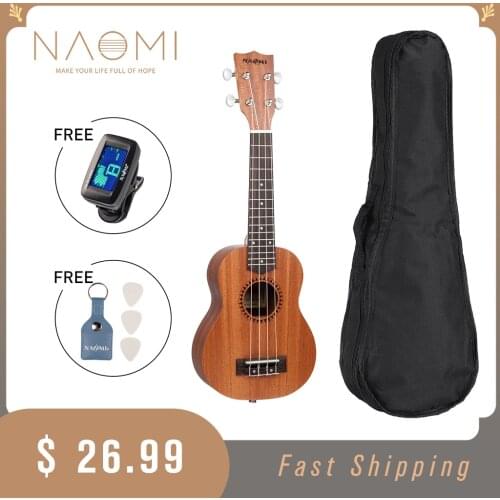NAOMI Ukulele Sapele 21 Inch Soprano Ukulele Free AT-101 Tuner + Picks +Canvas Bag U01-S Hawaii Guitar