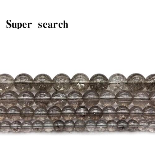 Natural Black Cracked Crystal Stone Beads 15" Strand 4 6 8 10 12 14MM Pick Size For Jewelry Making