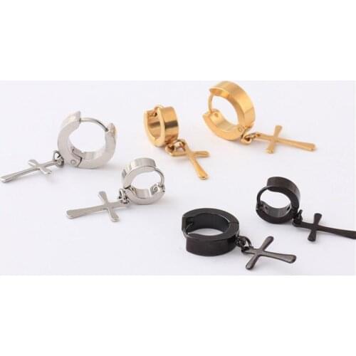 Stainless Steel Punk Men Cross Earrings Simple Stud Drop Earrings For Women Black/silver Color Gothic Cross Rock Ear Rings