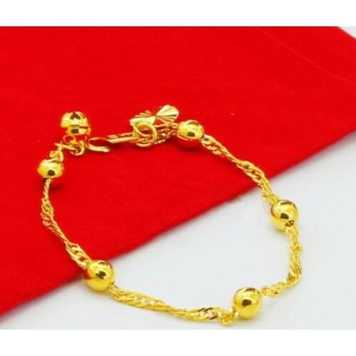 New 24K Gold Bracelet 2MM Gold Plated Bead Water Wave Bracelet for Woman Jewelry Gift