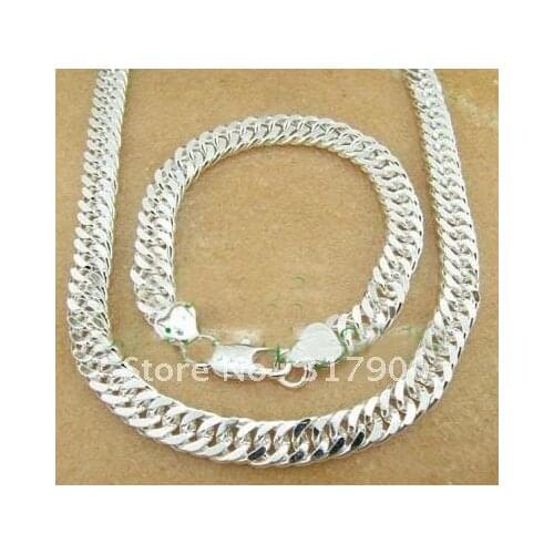 Sale fashion style new silver set long man curb chain necklace bracelet