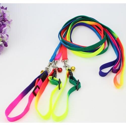 Adjustable Collar Leashes with Bell Colorful Pet Cat Puppy Dog Lead Daily Training Walking Outdoor Durable Traction Rope 120cm