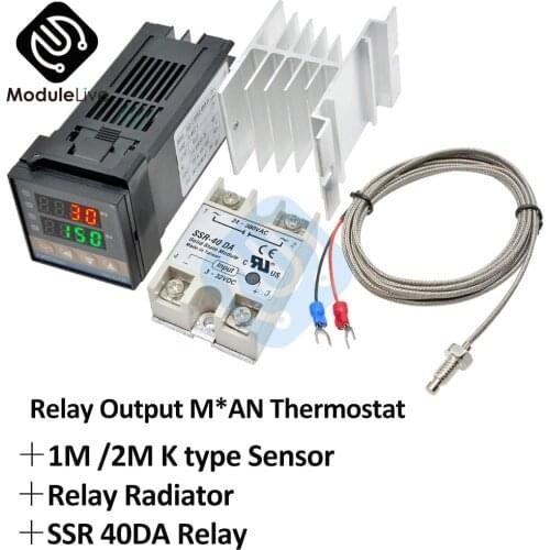 REX-C100 Digital Display Thermostat Relay Output M*AN PID Temperature Controller+40DA SSR Relay+K Type Thermocouple Probe Sensor