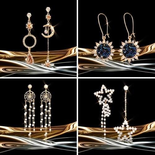 Heart Chain Earrings for Women Star Moon Hoop Earrings Women Pearl Earrings Boucle Oreille Femme Black Dangle Earrings Jewelry