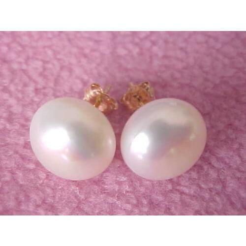 Free shipping wholesale A Pair Of Natural 10-11mm South Sea White Pearl Earrings 14K/20 Gold Stud