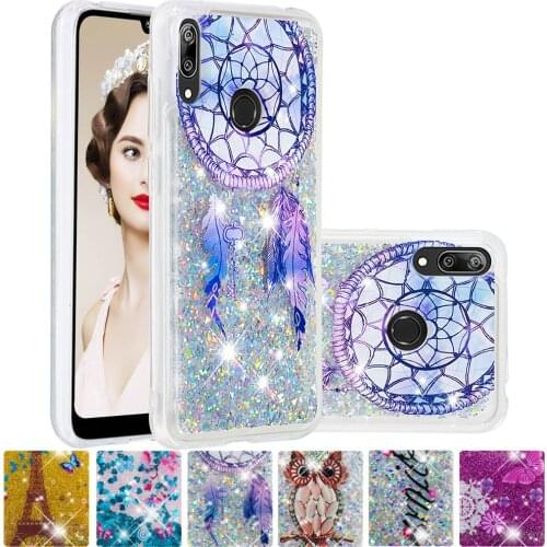 Silicone Soft Case for Huawei Y7 2019 DUB-LX1 Cute Bling Liquid Quicksand Cover Y7 Prime 2019 DUB-LX3 Fitted Cases DUB LX1 LX3