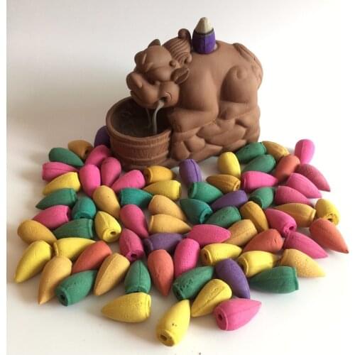 Mixed 100Pcs/Lot Natural Incense Or Pi Xiu Burner Rose Osmanthus Sakura Smoke Cones Reflux Tower incense Backflow incense Bullet