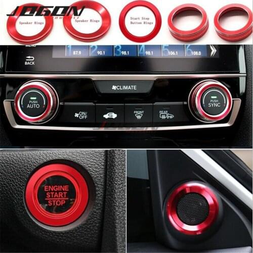 5pcs Alloy For Honda Civic 10th. 2017-2020 AC Stereo Volume/Tune Switch Knob Speaker Ring Engine Start Stop Trim Car Accessories