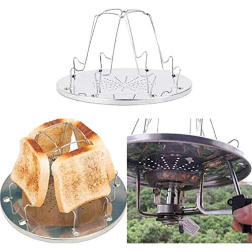 Stainless Steel Bread Toast Rack Outdoor Camping BBQ Toaster Tray Folding Portable Grill Multi-Purpose Gas Stove Grill Cooker