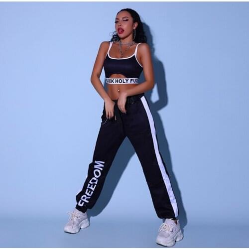 New Hip Hop Dance Clothes For Women Cheerleader Costume Jazz Dance Wear Dancer Outfits Sexy Clubwear Black Dance Suit DL7311