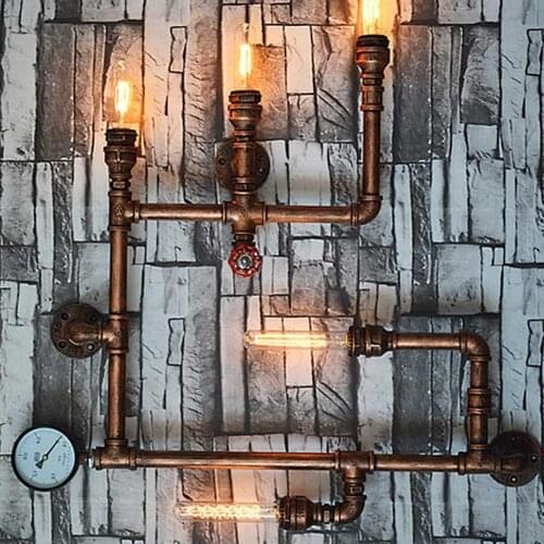 5 Heads Water Pipe Steampunk Vintage Wall Lights For Dining Room Bar Home Decoration American Industrial Loft E27 Wall Sconce M
