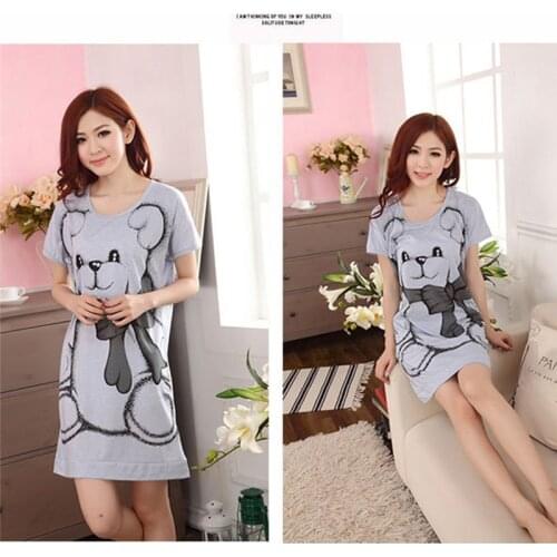 Women Cotton Cartoon Printed Sleepwear Round Neck Lingerie Cute Sweet Nightdress Strap Thin Female Underwear Nighty Home Wear