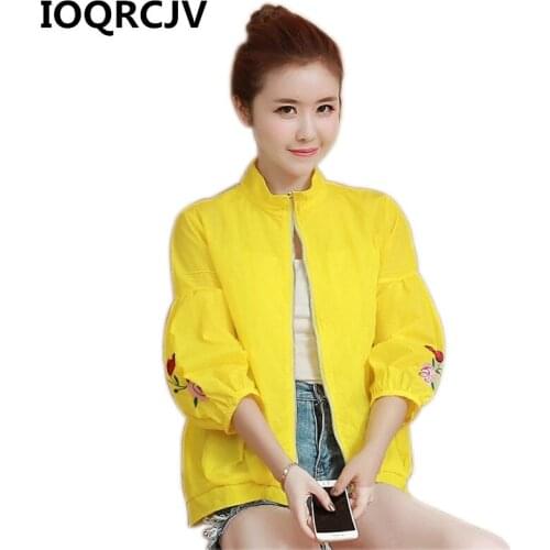 2019 Summer Thin Sun Protection Womens Jacket Embroidery Windbreaker Jacket Zipper Pockets Casual Feminino Coat Outwear R665