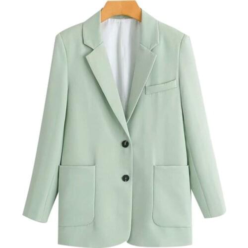 2021 New Women Fashion Office Wear Single Breasted Blazers Coat Vintage Long Sleeve Pockets Female Outerwear Chic Tops
