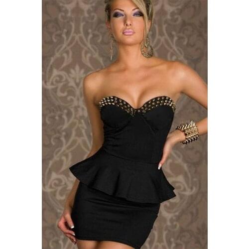Vestidos De Festa Women Strapless Spike Wrap Fitted Peplum Dress Sexy Mini Bodycon Dress Summer Party Clubwear Dress
