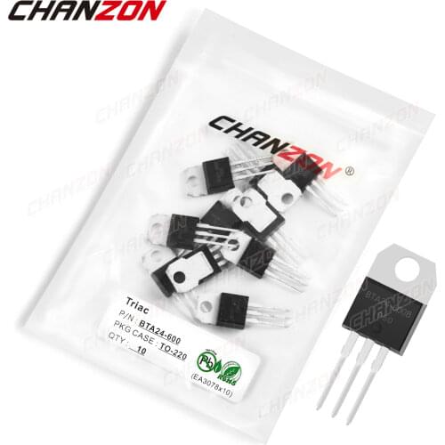 10Pcs BTA24-600 TO-220 BTA24 Triac SCR Transistor Bipolar Junction BJT Triode Tube Fets Thyristor 25A 600V Integrated Circuits