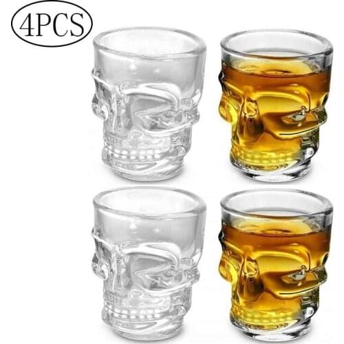 4Pcs Skull Shot Glass Transparent Crystal 3D Skull Head Whiskey Glass Bar Club Party Vodka Brandy Beer Wine Glass 50ml Drinkware