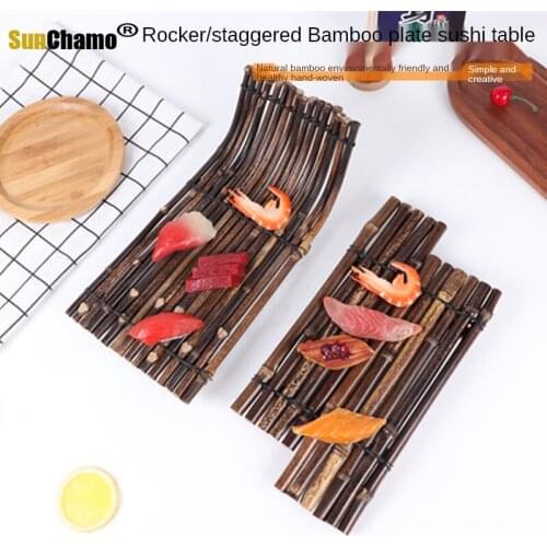 Bamboo Tray Sushi Plate Platos Cup Mat Tea Cup Coaster Japanese Cuisine Plate Handicraft Decoration Creative Sushi Tray 2pcs/set